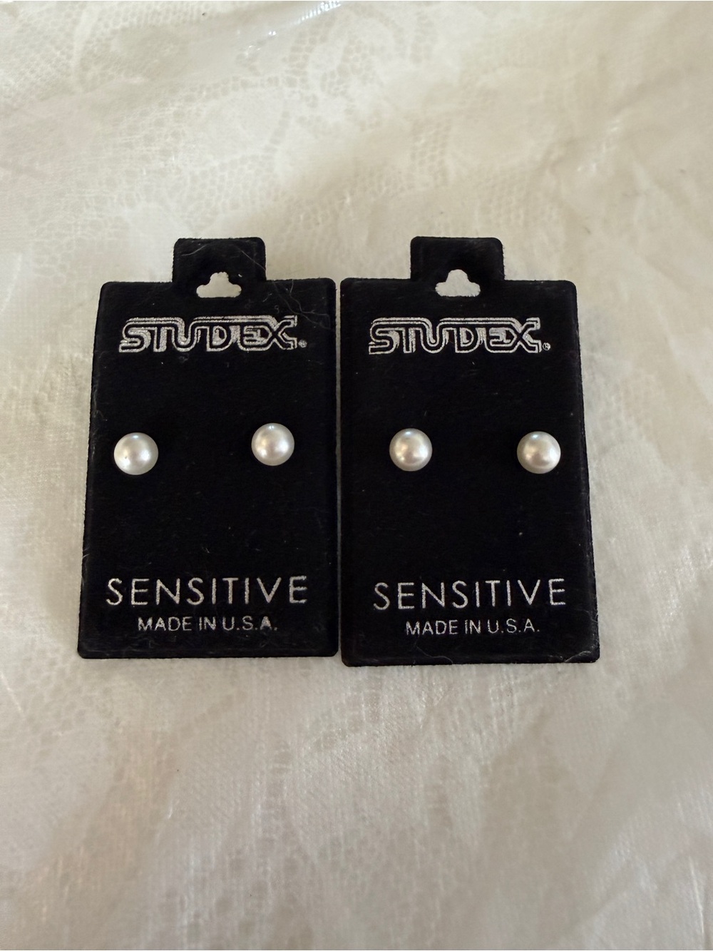 Studex Sensitive White Pearl 5mm Gold Plated Earrings (2 Pairs) New